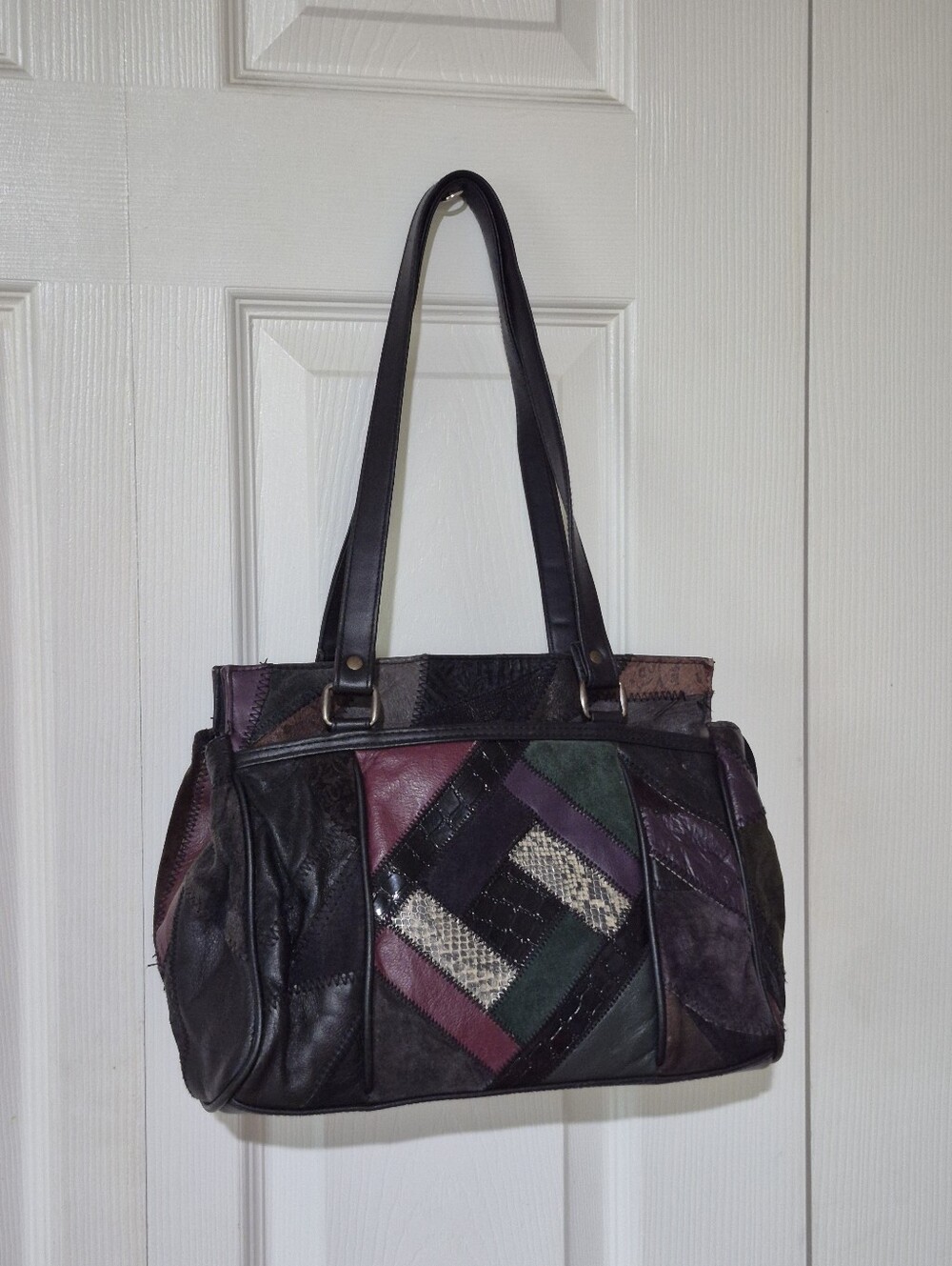Genuine leather patchwork lattice purse 1980s